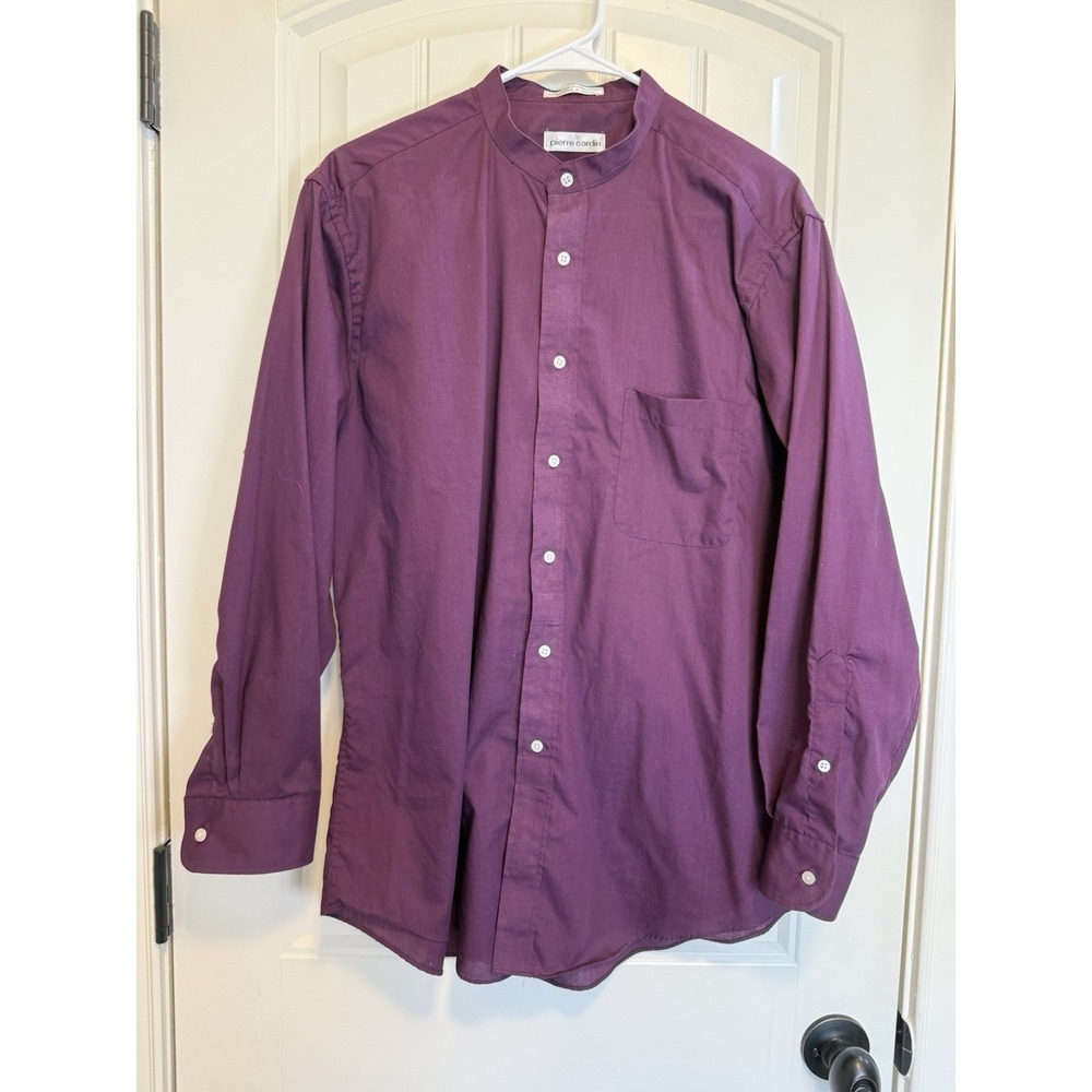 Pierre Cardin Burgundy Mock Neck Dress Shirt Men's 16 32/33 Long Sleeve Vintage